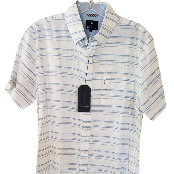 Ben Sherman Bright White Linen Blend Button Down Shirt - Picture 8 of 8